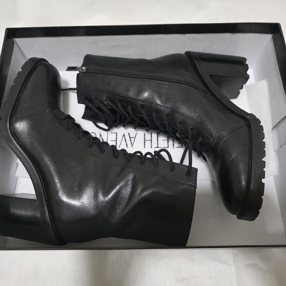 Saks Fifth Avenue Black Lace-Up Leather Boots
